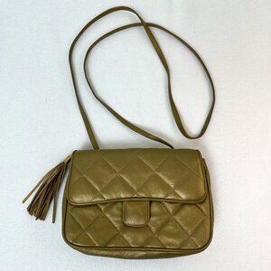 VINTAGE Jay Herbert New York Gold Quilted Leather Crossbody Shoulder Bag Purse